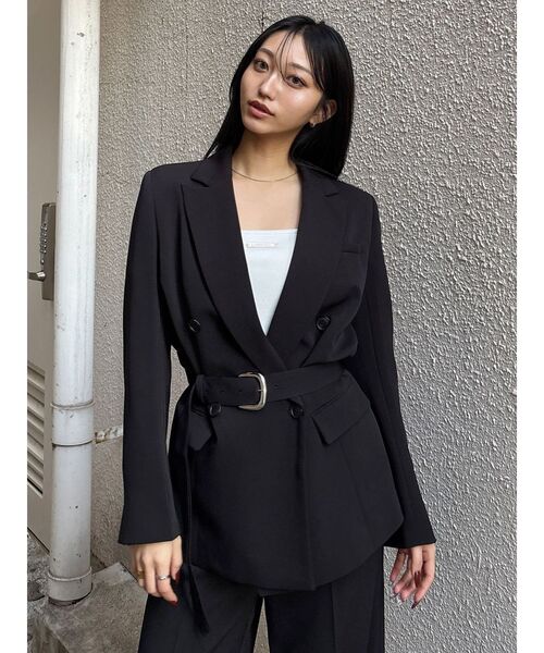 MURUA(ムルーア)の「【セットアップ対応】ベルテッドテーラードジャケット(テーラードジャケット・レディース・ミント/ブラック/ベージュ/グレー・FREE)」の6枚目の写真