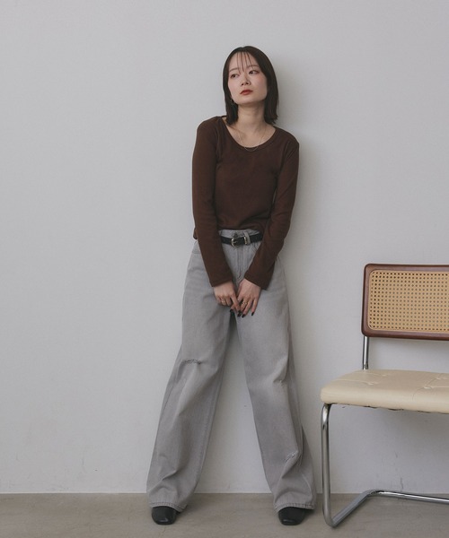 ad thie(アドティエ)の「起毛クルーネック インナーカットソー(Tシャツ/カットソー・レディース・ブラック/ブラウン/オフホワイト/グレー・FREE)」の14枚目の写真