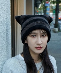 BEN DAVIS（ベンデイビス）の「NEKOMIMI BORDER KNIT CAP（ニットキャップ/ビーニー）」