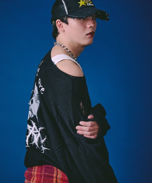 GALFY(ガルフィー)の「【GALFY】バチバチピアスニット / 【ガルフィー】バチバチピアスニット(ニット/セーター・メンズ・ブラック/ライトグレー/ブラック×グレー・L/XL)」の6枚目の写真