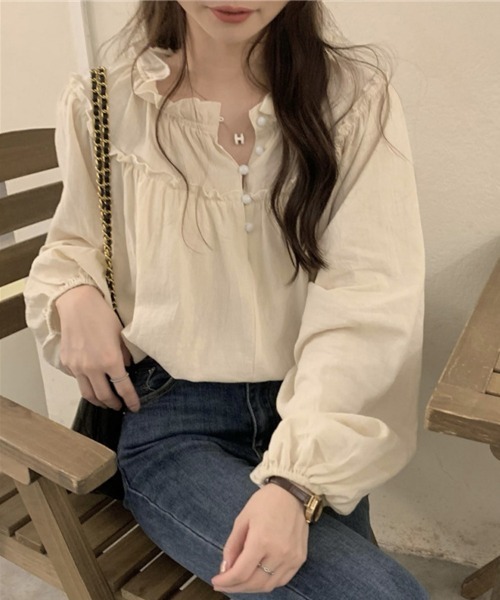 SallyLunn(サリーラン)の「フリル切替デザインブラウス(シャツ/ブラウス・レディース・スミクロ/ベージュ・LARGE/MEDIUM)」の12枚目の写真