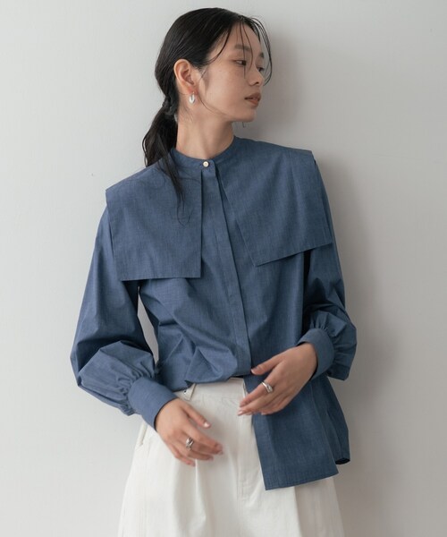 GALLEST(ギャレスト)の「ビッグカラーシャツ(シャツ/ブラウス・レディース・ネイビー/ホワイト/ライトグレー・38)」の3枚目の写真