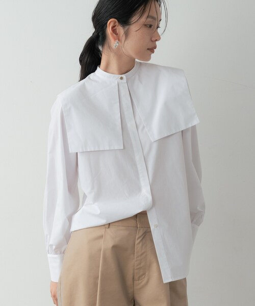 GALLEST(ギャレスト)の「ビッグカラーシャツ(シャツ/ブラウス・レディース・ネイビー/ホワイト/ライトグレー・38)」の1枚目の写真