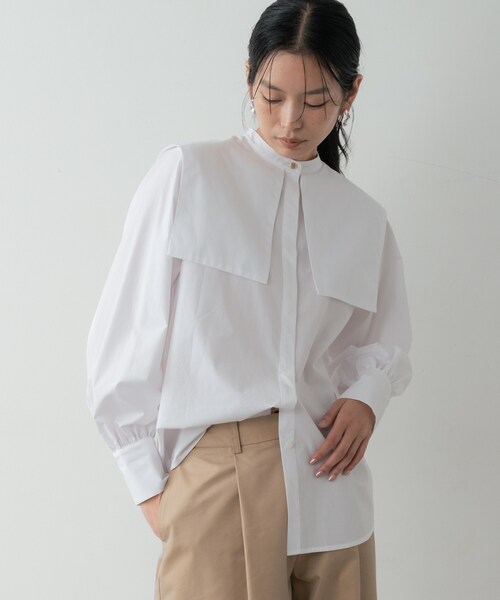 GALLEST(ギャレスト)の「ビッグカラーシャツ(シャツ/ブラウス・レディース・ネイビー/ホワイト/ライトグレー・38)」の15枚目の写真