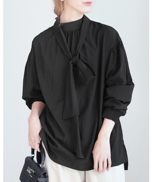 reca(レカ)の「ボウタイ付きギャザーブラウス(シャツ/ブラウス・レディース・ブルー/ブラック/ホワイト・FREE)」の3枚目の写真