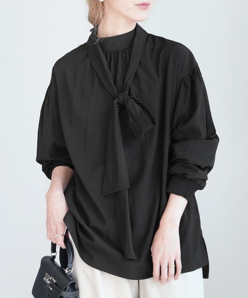 reca(レカ)の「ボウタイ付きギャザーブラウス(シャツ/ブラウス・レディース・ブルー/ブラック/ホワイト・FREE)」の9枚目の写真