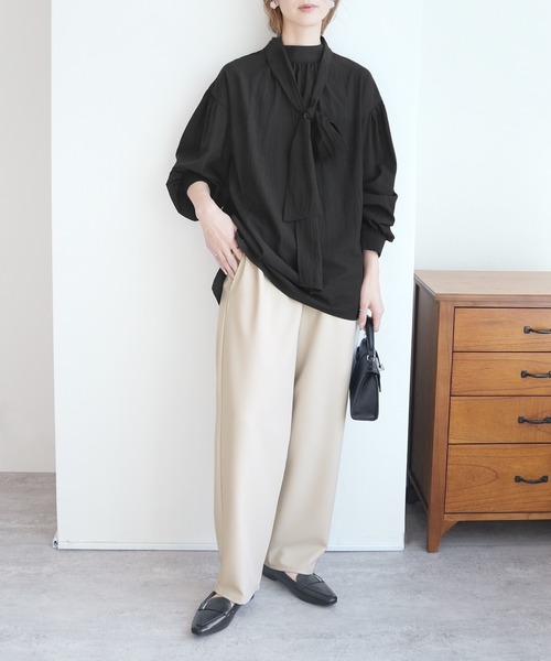 reca(レカ)の「ボウタイ付きギャザーブラウス(シャツ/ブラウス・レディース・ブルー/ブラック/ホワイト・FREE)」の11枚目の写真