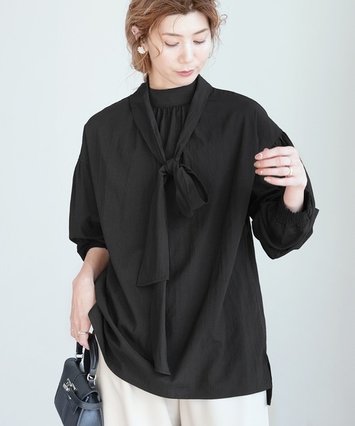 reca(レカ)の「ボウタイ付きギャザーブラウス(シャツ/ブラウス・レディース・ブルー/ブラック/ホワイト・FREE)」の10枚目の写真