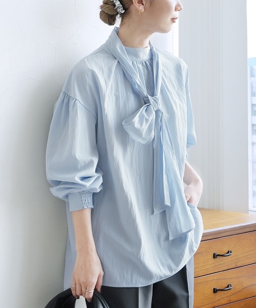 reca(レカ)の「ボウタイ付きギャザーブラウス(シャツ/ブラウス・レディース・ブルー/ブラック/ホワイト・FREE)」の16枚目の写真