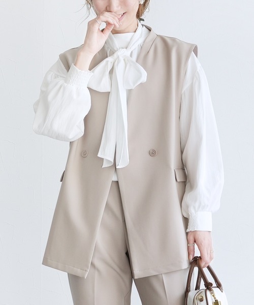 reca(レカ)の「ボウタイ付きギャザーブラウス(シャツ/ブラウス・レディース・ブルー/ブラック/ホワイト・FREE)」の6枚目の写真