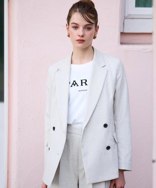 DRESSTERIOR（ドレステリア）の「【吸水速乾/セットアップ可】リネンブレンドオックスダブルジャケット（テーラードジャケット・レディース・ネイビー/ライトベージュ・34/36/38）」の3枚目の写真