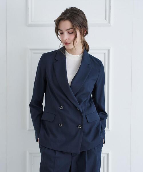 DRESSTERIOR（ドレステリア）の「【吸水速乾/セットアップ可】リネンブレンドオックスダブルジャケット（テーラードジャケット・レディース・ネイビー/ライトベージュ・34/36/38）」の7枚目の写真