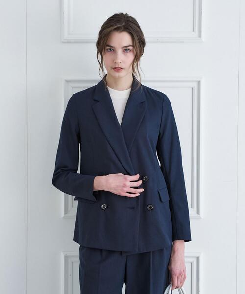 DRESSTERIOR（ドレステリア）の「【吸水速乾/セットアップ可】リネンブレンドオックスダブルジャケット（テーラードジャケット・レディース・ネイビー/ライトベージュ・34/36/38）」の8枚目の写真