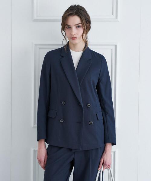 DRESSTERIOR（ドレステリア）の「【吸水速乾/セットアップ可】リネンブレンドオックスダブルジャケット（テーラードジャケット・レディース・ネイビー/ライトベージュ・34/36/38）」の9枚目の写真