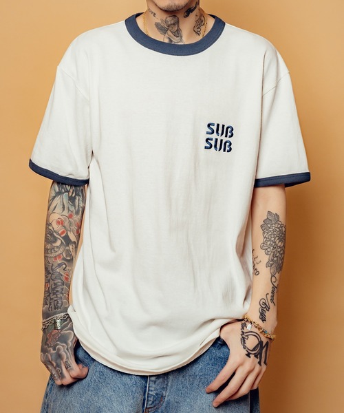 Subciety（サブサエティ）の「SUBSUB ringer tee（Tシャツ/カットソー・メンズ・ホワイト×ブラック/グレー系その他/ホワイト×ブルー・SMALL/MEDIUM/LARGE/X-LARGE/XX-LARGE）」の2枚目の写真
