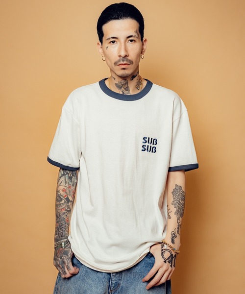 Subciety（サブサエティ）の「SUBSUB ringer tee（Tシャツ/カットソー・メンズ・ホワイト×ブラック/グレー系その他/ホワイト×ブルー・SMALL/MEDIUM/LARGE/X-LARGE/XX-LARGE）」の9枚目の写真