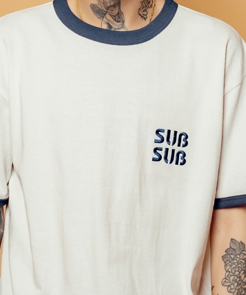 Subciety（サブサエティ）の「SUBSUB ringer tee（Tシャツ/カットソー・メンズ・ホワイト×ブラック/グレー系その他/ホワイト×ブルー・SMALL/MEDIUM/LARGE/X-LARGE/XX-LARGE）」の10枚目の写真