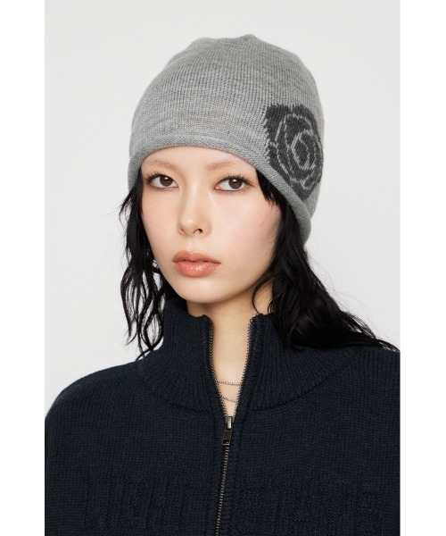 LAGUA GEM(ラグアジェム)の「ROSE JACQUARD ビーニー(ニットキャップ/ビーニー・レディース・ブラック/グレー・FREE)」の12枚目の写真