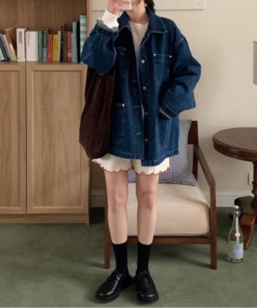 sorule(ソルレ)の「デニムカバーオール(デニムジャケット・レディース・ネイビー・FREE)」の8枚目の写真