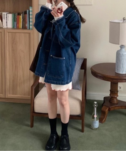 sorule(ソルレ)の「デニムカバーオール(デニムジャケット・レディース・ネイビー・FREE)」の9枚目の写真
