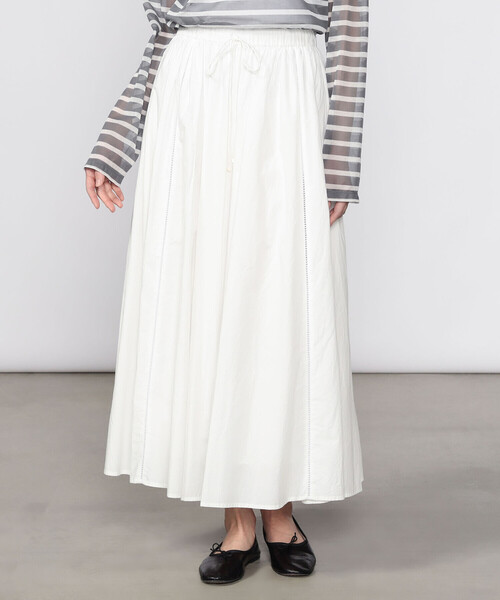 Bshop（ビショップ）の「INDIA INDUSTRY | コットンポプリン ギャザースカート WOMEN（スカート・レディース・オフホワイト/ピンク系その他/ブラック・1）」の9枚目の写真