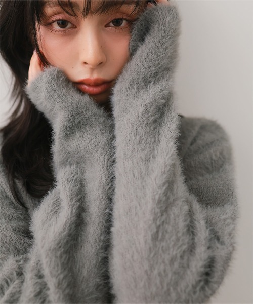 KOBE LETTUCE(コウベレタス)の「Vネックシャギーニットトップス(ニット/セーター・レディース・ピンク/イエロー/グレー・M)」の5枚目の写真