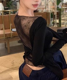 c.u.l（シーユーエル）の「パッド付 花柄レース バックオープン オフショルダーカットソー culw872（Tシャツ/カットソー）」