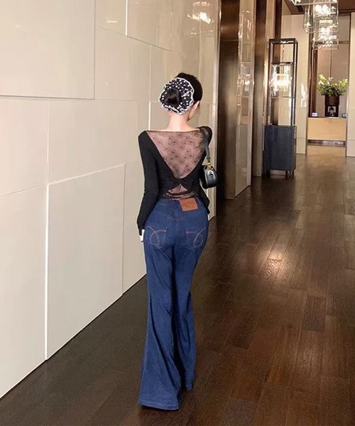 c.u.l（シーユーエル）の「パッド付 花柄レース バックオープン オフショルダーカットソー culw872（Tシャツ/カットソー・レディース・ブラック・S/M）」の11枚目の写真