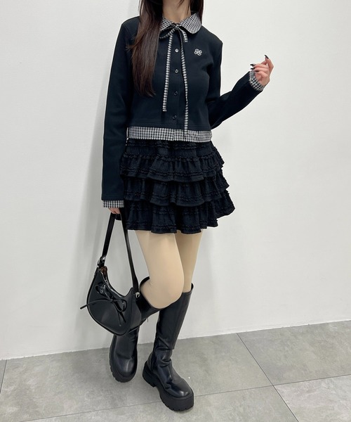 PHILLY（フィリー）の「チェックドッキングリブカーディガン（Tシャツ/カットソー・レディース・グレー/ブラック/アイボリー・FREE）」の10枚目の写真