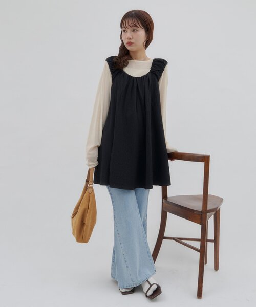 DISCOAT（ディスコート）の「【umm.】肩ギャザーリボンチュニック（シャツ/ブラウス・レディース・オフホワイト/ブラック・FREE）」の17枚目の写真