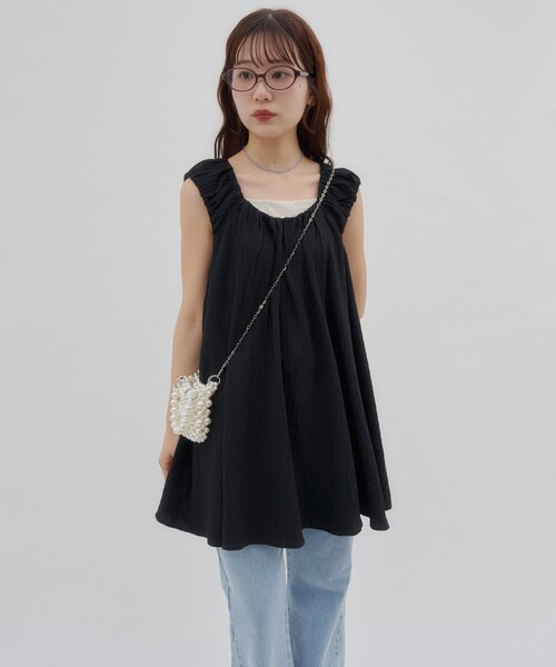 DISCOAT（ディスコート）の「【umm.】肩ギャザーリボンチュニック（シャツ/ブラウス・レディース・オフホワイト/ブラック・FREE）」の12枚目の写真