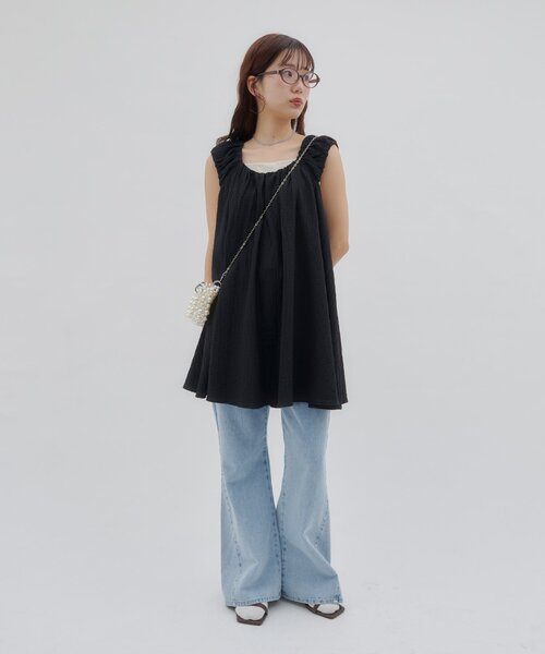 DISCOAT（ディスコート）の「【umm.】肩ギャザーリボンチュニック（シャツ/ブラウス・レディース・オフホワイト/ブラック・FREE）」の13枚目の写真