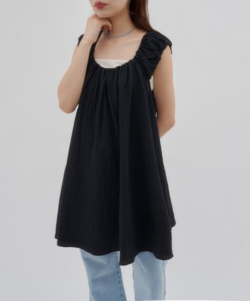 DISCOAT（ディスコート）の「【umm.】肩ギャザーリボンチュニック（シャツ/ブラウス・レディース・オフホワイト/ブラック・FREE）」の15枚目の写真