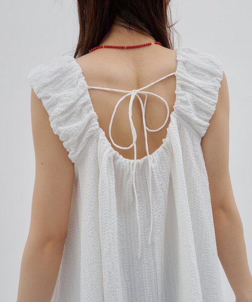 DISCOAT（ディスコート）の「【umm.】肩ギャザーリボンチュニック（シャツ/ブラウス・レディース・オフホワイト/ブラック・FREE）」の10枚目の写真