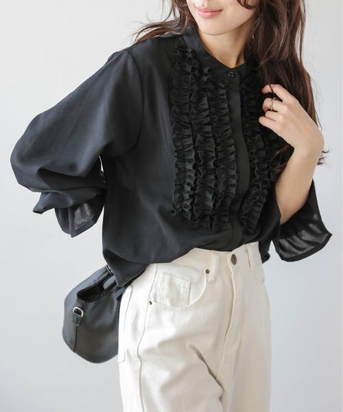 今季完売♡フリルブラウス NAVY ブラウス シャツ 袖フリルブラウス レディース : ZOZOTOWN Yahoo