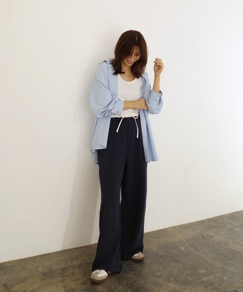 Reurie'（レウリィ）の「ダブルウエストスウェットパンツ (chihiro select) / カジュアル ベーシック ノームコア 韓国 シンプル バイカラー 配色（スウェットパンツ・レディース・ライトグレー/ネイビー・FREE）」の16枚目の写真