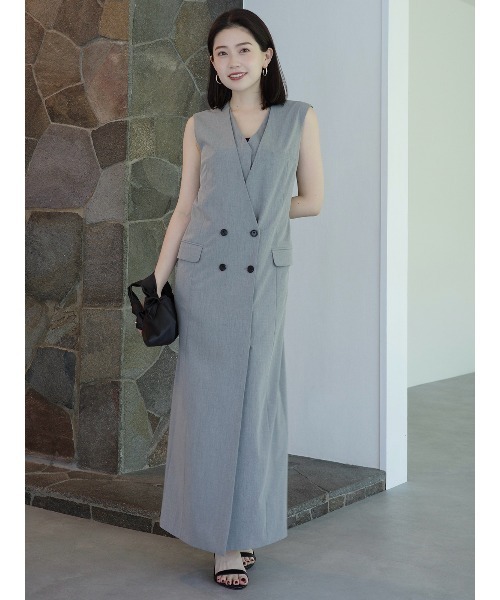 anuans（アニュアンス）の「レイヤードジレワンピース（ワンピース・レディース・ベージュ/ネイビー/グレー・MEDIUM/SMALL）」の4枚目の写真