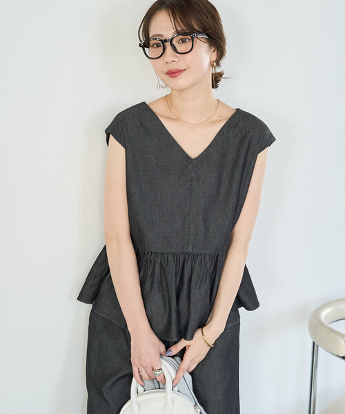 FREAK'S STORE(フリークスストア)の「限定展開 レーヨンデニム ノースリーブ セットアップ(ブラウス・イージーパンツ)(デニムパンツ・レディース・グレー/ブラック/サックスブルー/ネイビー・SMALL/MEDIUM)」の9枚目の写真