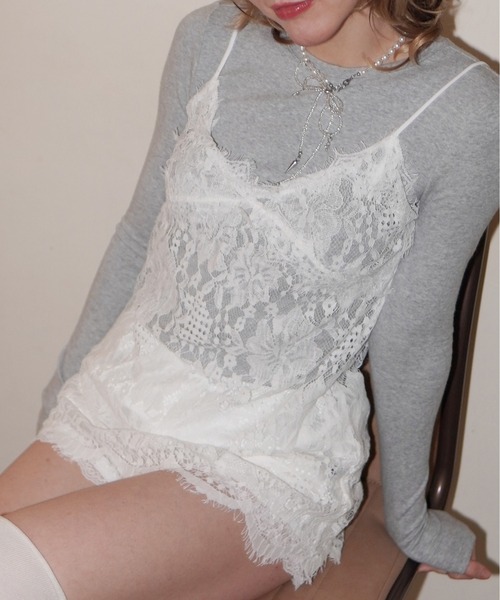 IMARI(イマリ)の「【 IMARI / イマリ 】 レース キャミ ワンピース(キャミソール・レディース・ホワイト/ブラック・FREE)」の2枚目の写真