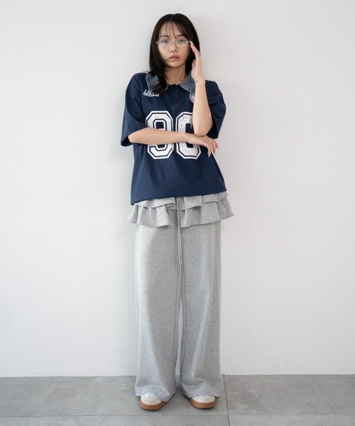 WEGO（ウィゴー）の「WEGO/【26年春夏新作】レイヤードデザインスウェットパンツ（スウェットパンツ・レディース・杢グレー・FREE）」の3枚目の写真