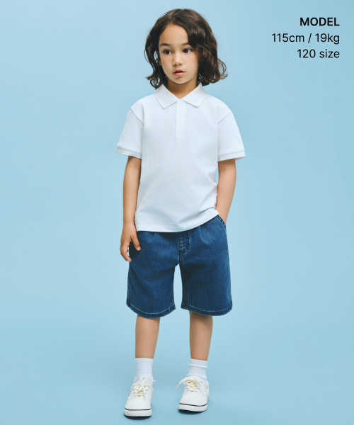 MUSINSA STANDARD KIDS（ムシンサスタンダードキッズ）の「[クールタンダード] ワンタックワイドバンディングデニムショーツ [ミディアムインディゴ]（デニムパンツ・レディース・その他・100/110/130/140/150/160/120）」の2枚目の写真