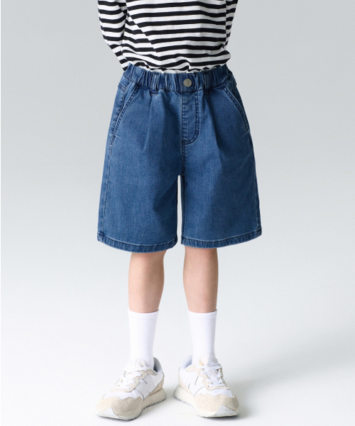 MUSINSA STANDARD KIDS（ムシンサスタンダードキッズ）の「[クールタンダード] ワンタックワイドバンディングデニムショーツ [ミディアムインディゴ]（デニムパンツ・レディース・その他・100/110/130/140/150/160/120）」の3枚目の写真