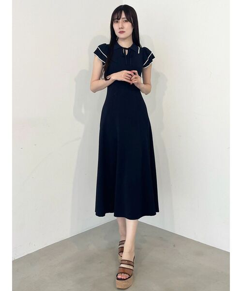 MERCURYDUO(マーキュリーデュオ)の「ポロ衿ラッフルニットワンピース(ワンピース・レディース・ネイビー/ライトブルー/ブラック・MEDIUM/SMALL)」の7枚目の写真