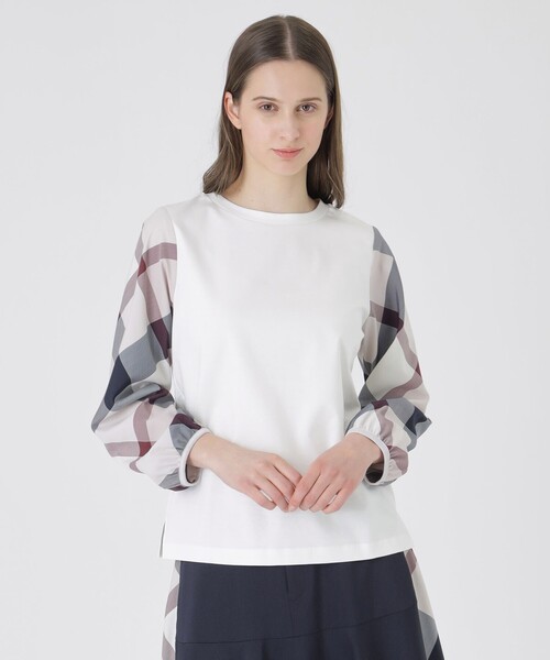 BLUE LABEL CRESTBRIDGE（ブルーレーベルクレストブリッジ）の「チェックスリーブプルオーバー（Tシャツ/カットソー・レディース・ダークネイビー/ホワイト系その他/ブラック/オフホワイト・40/38）」の3枚目の写真