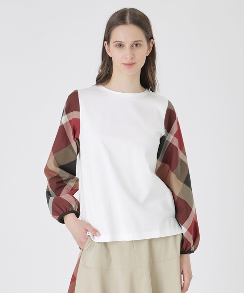 BLUE LABEL CRESTBRIDGE（ブルーレーベルクレストブリッジ）の「チェックスリーブプルオーバー（Tシャツ/カットソー・レディース・ダークネイビー/ホワイト系その他/ブラック/オフホワイト・40/38）」の2枚目の写真