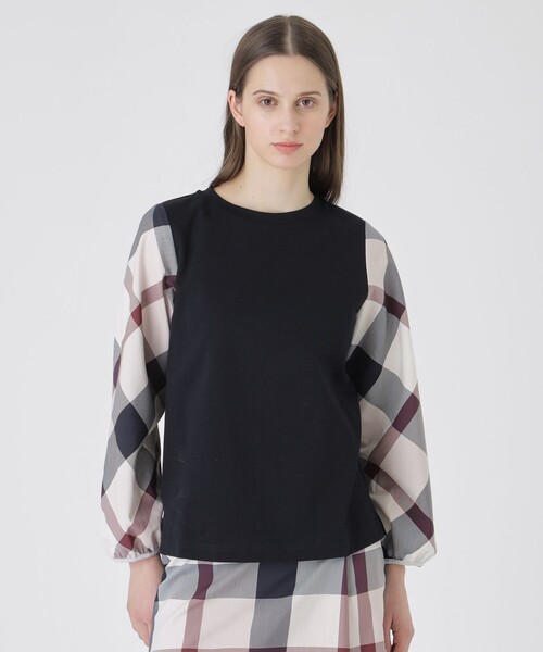 BLUE LABEL CRESTBRIDGE（ブルーレーベルクレストブリッジ）の「チェックスリーブプルオーバー（Tシャツ/カットソー・レディース・ダークネイビー/ホワイト系その他/ブラック/オフホワイト・40/38）」の4枚目の写真
