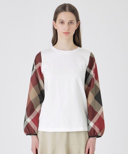 BLUE LABEL CRESTBRIDGE（ブルーレーベルクレストブリッジ）の「チェックスリーブプルオーバー（Tシャツ/カットソー・レディース・ダークネイビー/ホワイト系その他/ブラック/オフホワイト・40/38）」の6枚目の写真