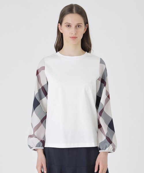 BLUE LABEL CRESTBRIDGE（ブルーレーベルクレストブリッジ）の「チェックスリーブプルオーバー（Tシャツ/カットソー・レディース・ダークネイビー/ホワイト系その他/ブラック/オフホワイト・40/38）」の12枚目の写真