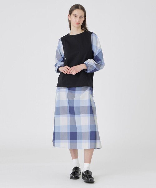 BLUE LABEL CRESTBRIDGE(ブルーレーベルクレストブリッジ)の「チェックスリーブプルオーバー(Tシャツ/カットソー・レディース・ダークネイビー/ホワイト系その他/ブラック/オフホワイト・40/38)」の7枚目の写真