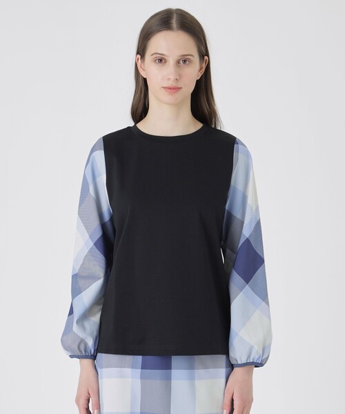 BLUE LABEL CRESTBRIDGE(ブルーレーベルクレストブリッジ)の「チェックスリーブプルオーバー(Tシャツ/カットソー・レディース・ダークネイビー/ホワイト系その他/ブラック/オフホワイト・40/38)」の8枚目の写真
